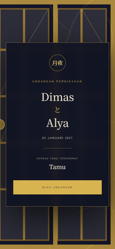Tampilan ponsel desain undangan Tsukiyo Kintsugi